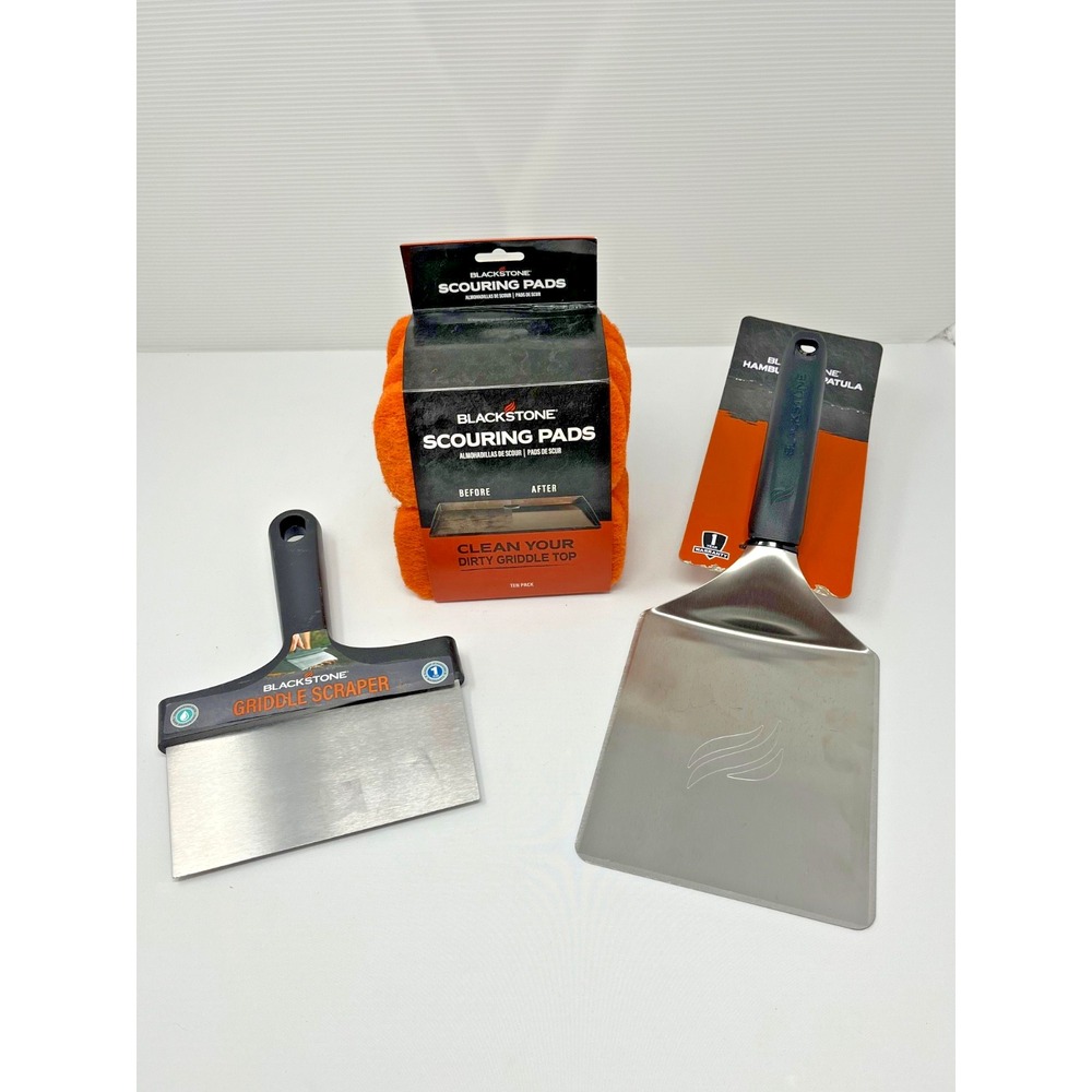 New Blackstone 3 pc Bundle (Hamburger Spatula, Griddle Scraper & Scouring Pads )